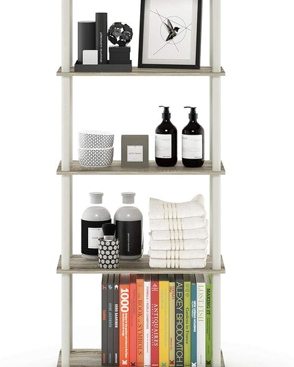 Furinno Turn-N-Tube 5-Tier Multipurpose Shelf / Display Rack / Storage Shelf / Bookshelf, Round Tubes, Sonoma Oak/White - LeafyLoom