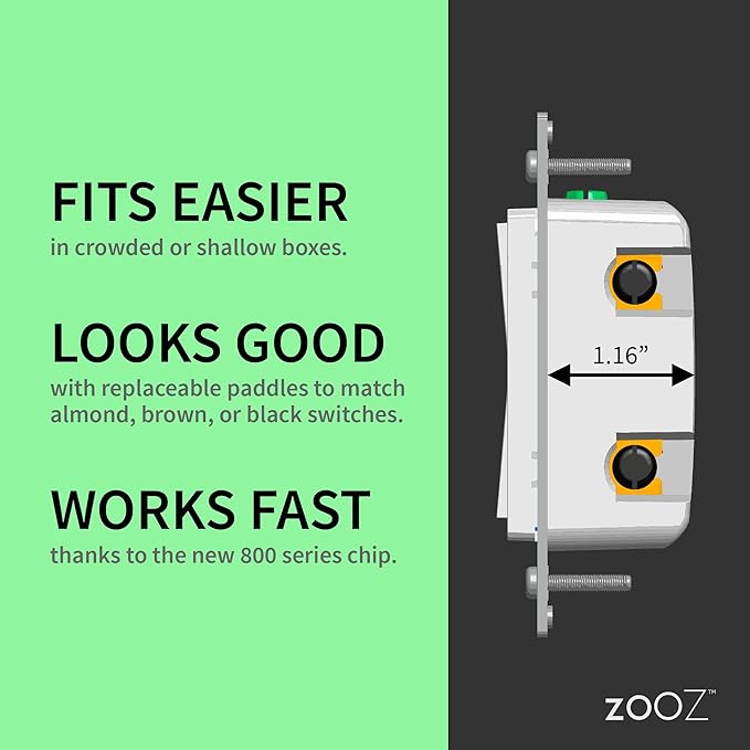 Zooz 800 Series Z-Wave Long Range Dimmer Switch ZEN72 800LR, White | Direct 3-Way (No Add-On Switch Needed) | Z-Wave Hub Required ZOOZ