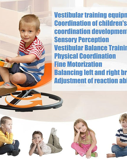 Autism Kids Swivel Chair,Spin Sensory Chair,Kids Spinning Chair,Sit Spin Training Body Coordination,Metal Base Non-Slip Small Desk Chair (Orange) - LeafyLoom