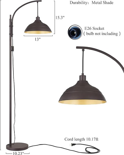 WOXXX Industrial Floor Lamp Modern Rustic Task Floor Lamp in Aged Bronze Finish, Standing Lamp farmhouse arc floor lamps for Living room Bedrooms Office Vintage arched bright tall Reading lamp - LeafyLoom