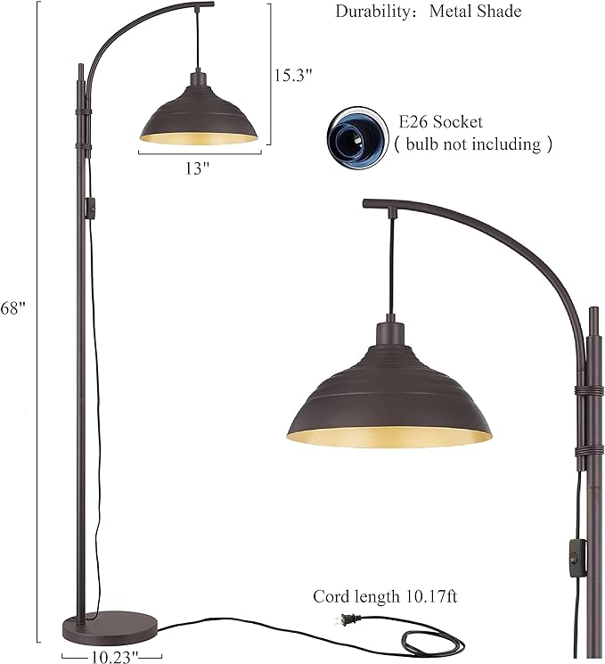 WOXXX Industrial Floor Lamp Modern Rustic Task Floor Lamp in Aged Bronze Finish, Standing Lamp farmhouse arc floor lamps for Living room Bedrooms Office Vintage arched bright tall Reading lamp - LeafyLoom