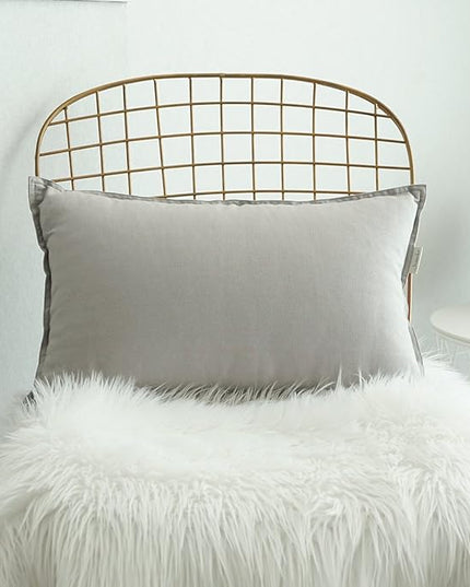 Jeanerlor Cotton Linen Square Decorative Throw Pillow Case Cushion Cover with Twin Needles Stitch on Edge, 12"x20"(30 x 50cm), 2 Pcs, Silver Grey - LeafyLoom