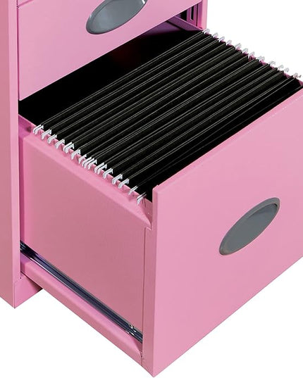 OSP Home Furnishings 3 Drawer Locking Metal File Cabinet with Top Shelf, Pink - LeafyLoom