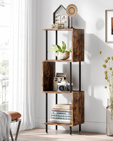 4 Tier Modern Bookshelf, S-Shaped Bookcase,Small Book Shelf for Small Spaces, Unique Bookshelf for Storage Organizer Living Room Bedroom Home Office, Brown - LeafyLoom