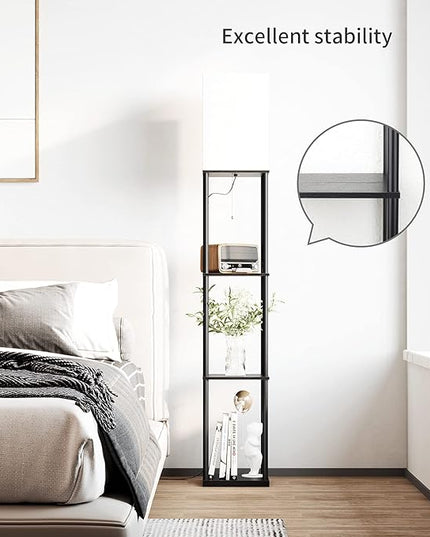 SUNMORY Floor Lamp with Shelves, Modern Square Standing Lamp with 3 Color Temperature Bulb, Corner Display Bookshelf Lamp for Living Room and Bedroom(Black) - LeafyLoom