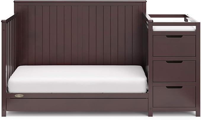 Graco Hadley 5-in-1 Convertible Crib and Changer with Drawer (Espresso) – GREENGUARD Gold Certified, Crib and Changing Table Combo with Drawer, Includes Baby Changing Pad, Converts to Full-Size Bed - LeafyLoom