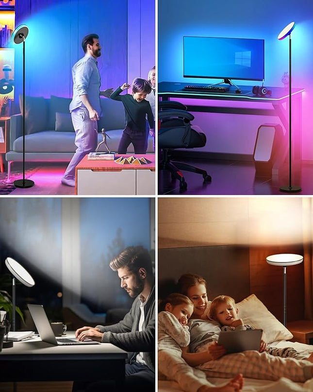 Bright Floor Lamp,42W 3700LM LED Torchiere Floor Lamps for Living Room, 71in. Modern Tall Standing Lamp with Remote,Color & Brightness Dimmable Sky Light,1/2/3H Timer for Bedroom,Office-Black - LeafyLoom