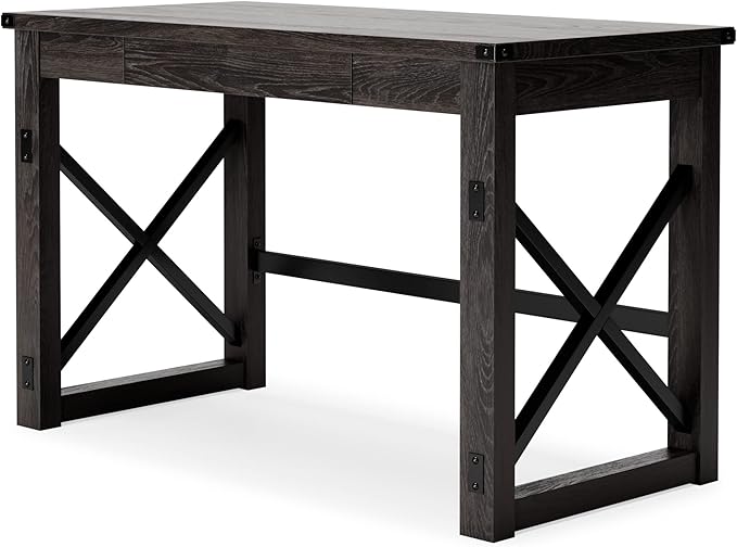 Signature Design by Ashley Freedan Rustic Farmhouse Home Office Desk, Dark Gray - LeafyLoom