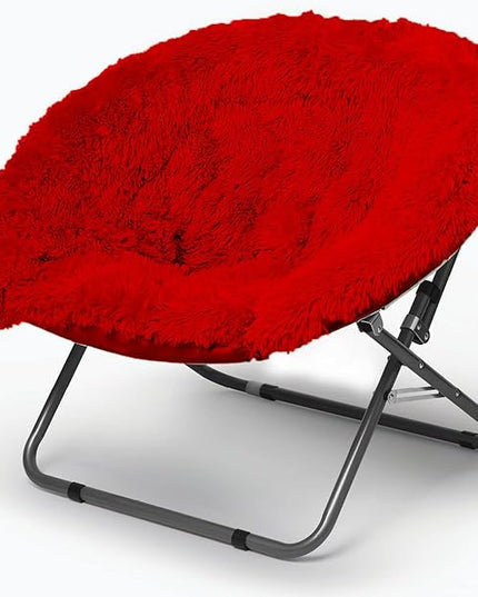 Oversized Mongolian Faux Fur Saucer Chair, Red - LeafyLoom