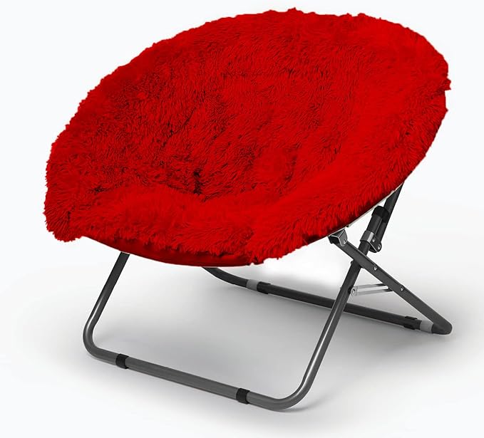 Oversized Mongolian Faux Fur Saucer Chair, Red - LeafyLoom