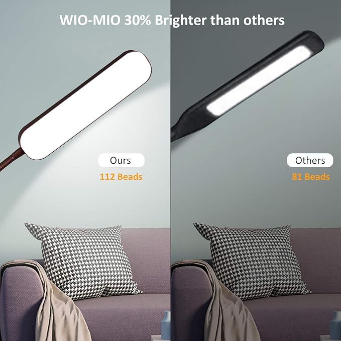 Floor Lamp, 15w/1000lm Bright LED Floor Lamp with Stepless Adjustable 3000K-6000K Colors and Dimmer, Remote and Touch Control Reading Lamp, Adjustable Gooseneck Floor Lamp for Living Room - LeafyLoom