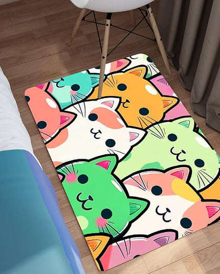 Cat Rug for Girls Room - Cat Pattern Rug Decor for Bedroom Cute Cat Area Rug Carpet Cartoon Cat Rug Kids Room, 2x3 Feet - LeafyLoom