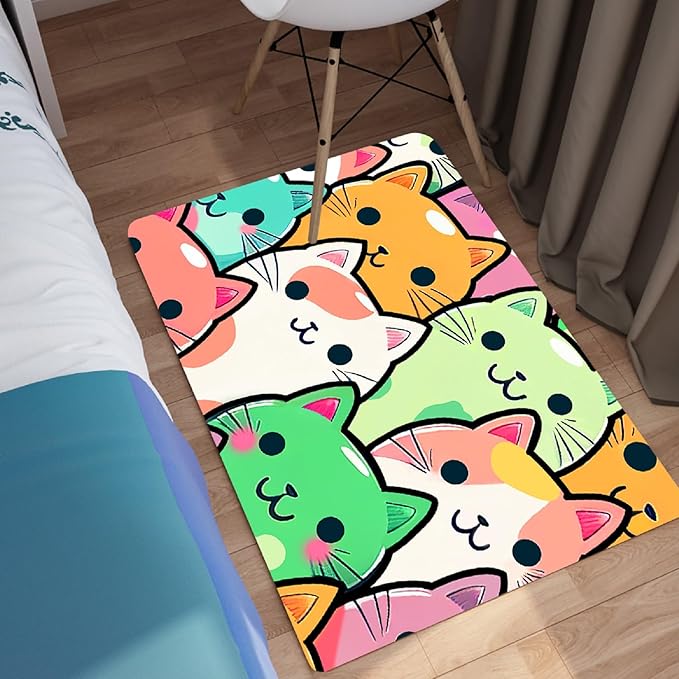 Cat Rug for Girls Room - Cat Pattern Rug Decor for Bedroom Cute Cat Area Rug Carpet Cartoon Cat Rug Kids Room, 2x3 Feet - LeafyLoom