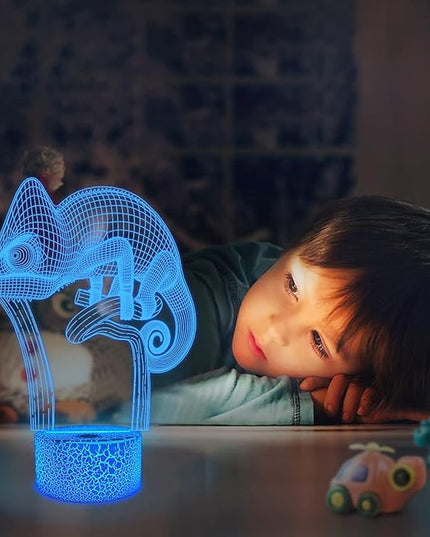 FULLOSUN Chameleon 3D Night Light Lizard Projection LED Lamp Baby Nursery Nightlight for Kids' Room Home Decor Xmas Birthday Gifts with Remote Control 16 Color Changing - LeafyLoom