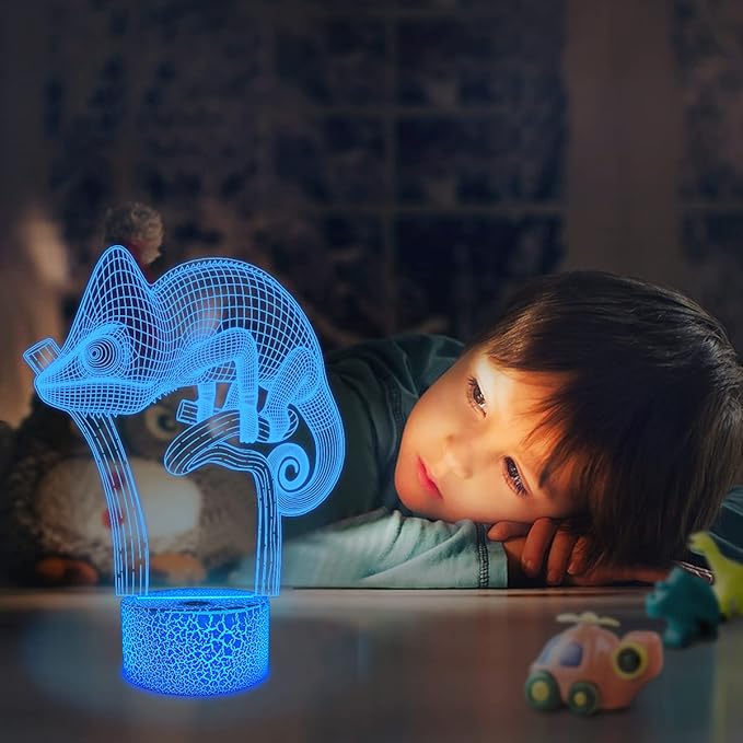 FULLOSUN Chameleon 3D Night Light Lizard Projection LED Lamp Baby Nursery Nightlight for Kids' Room Home Decor Xmas Birthday Gifts with Remote Control 16 Color Changing - LeafyLoom
