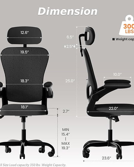 Ergonomic Office Chair, High Back Home Desk Chair with Adjustable Lumbar Support and Headrest, Breathable Mesh Swivel Task Chair, Executive Computer Chair Black, 1 Pack - LeafyLoom