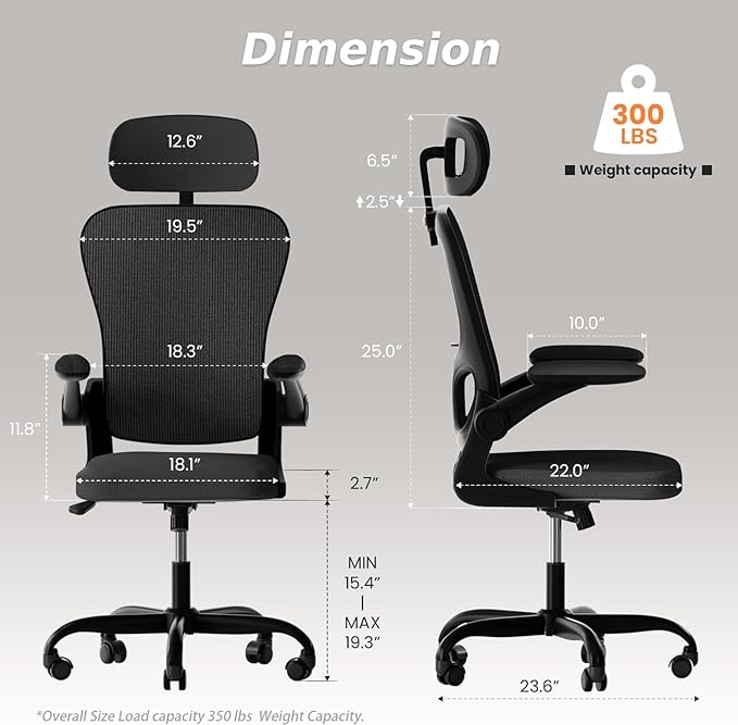 Ergonomic Office Chair, High Back Home Desk Chair with Adjustable Lumbar Support and Headrest, Breathable Mesh Swivel Task Chair, Executive Computer Chair Black, 1 Pack - LeafyLoom