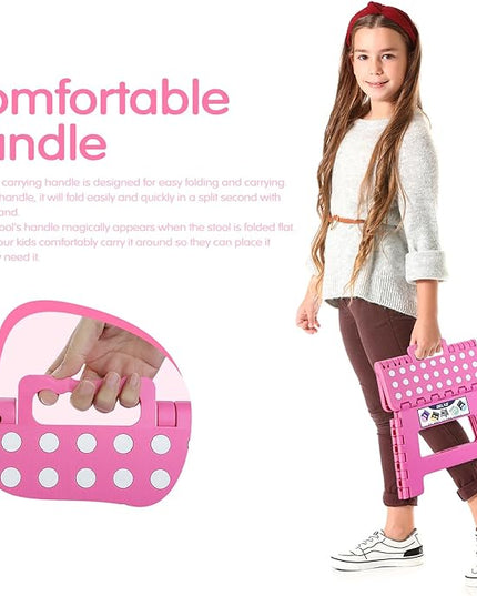 Delxo 9” Folding Step Stool in Pink,1 Pack Premium Heavy Duty Foldable Stool for Kids,Portable Collapsible Plastic Step Stool,Non Slip Folding Stools for Kitchen Bathroom Bedroom - LeafyLoom