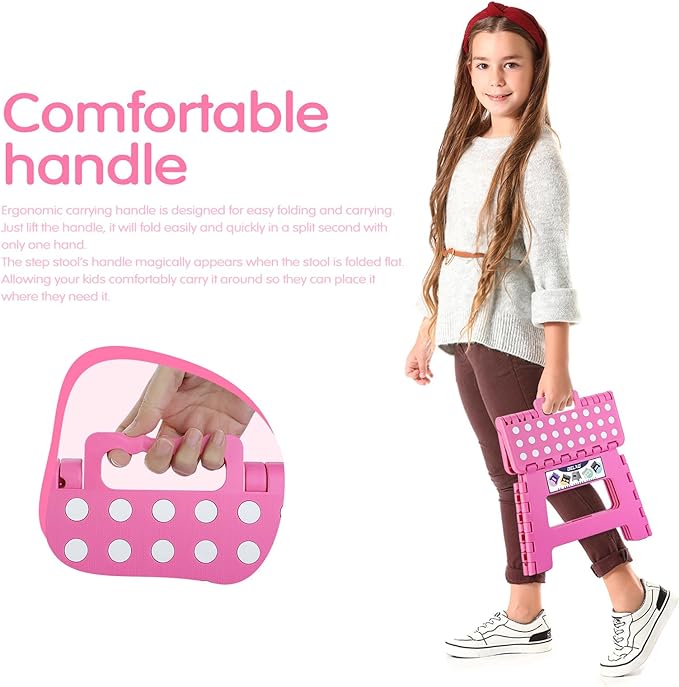 Delxo 9” Folding Step Stool in Pink,1 Pack Premium Heavy Duty Foldable Stool for Kids,Portable Collapsible Plastic Step Stool,Non Slip Folding Stools for Kitchen Bathroom Bedroom - LeafyLoom
