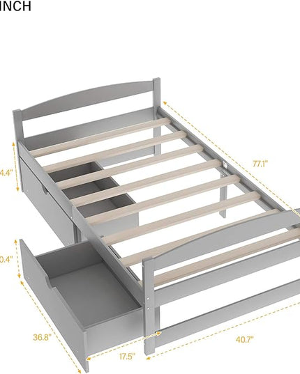 Merax Classic Solid Wood Day Bed with Storage Drawers Platform Bed for Living Room Beedroom Twin Grey - LeafyLoom