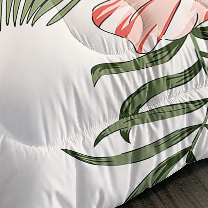 Flamingo Comforter Set Full Size Tropical Flamingo Palm Tree Leaf Pattern Bedding Set Flower Quilted Duvet for Kids Girls Boys Adult with 1 Comforter and 2 Pillowcases - LeafyLoom