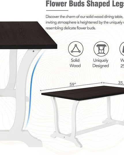Dining Table Set for 6, Farmhouse 6-Piece Trestle Dining Room Table Set with Upholstered Dining Chairs and Bench, Kitchen Table Set for Dining Room, White - LeafyLoom
