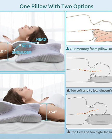 DONAMA Cervical Pillow for Neck and Shoulder,Contour Memory Foam Pillow,Ergonomic Neck Support Pillow for Side Back Stomach Sleepers with Pillowcase - LeafyLoom