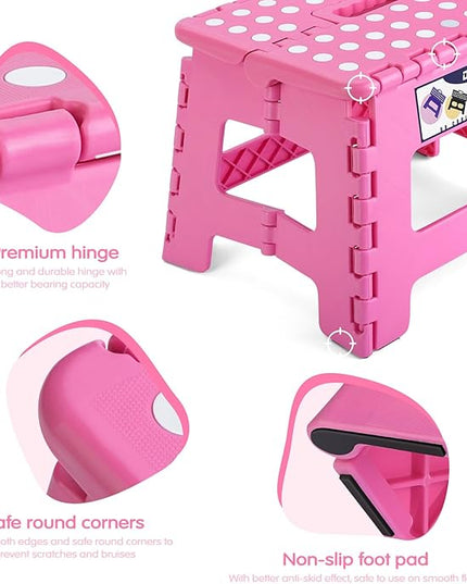 Delxo 9” Folding Step Stool in Pink,1 Pack Premium Heavy Duty Foldable Stool for Kids,Portable Collapsible Plastic Step Stool,Non Slip Folding Stools for Kitchen Bathroom Bedroom - LeafyLoom