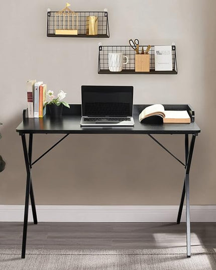 FurnitureR Office Desk, Simple Style Writing Table Computer Study Desk with Baffle, Home Office PC Laptop Table, 47.2 Inches, Black - LeafyLoom