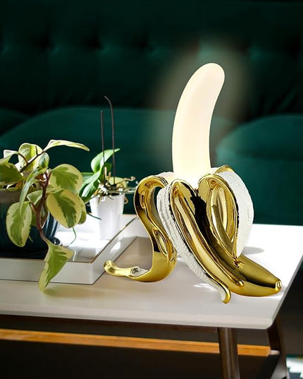 Modern Banana Table Lamp, Desk Lamp,Led Night Light Plating Resin Banana Lighting Fixture for Living Room, Bedroom,Home Office,Kids Room (Standing-Plated) - LeafyLoom