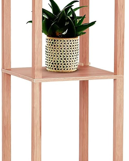 Brightech Maxwell - Modern Shelf Floor Lamp with Lamp Shade and LED Bulb - Corner Display Floor Lamps with Shelves for Living Room, Bedroom and Office - Natural Wood - LeafyLoom