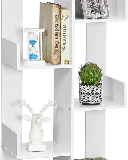 VECELO 8 Shelf Storage Tree Bookshelf,Wooden Book Display Shelves for CDs/Movies/Books, FreeStanding Geometric Tree-Shaped Bookcase Storgae Organizers for Home Office, Living Room,Bedroom,White - LeafyLoom