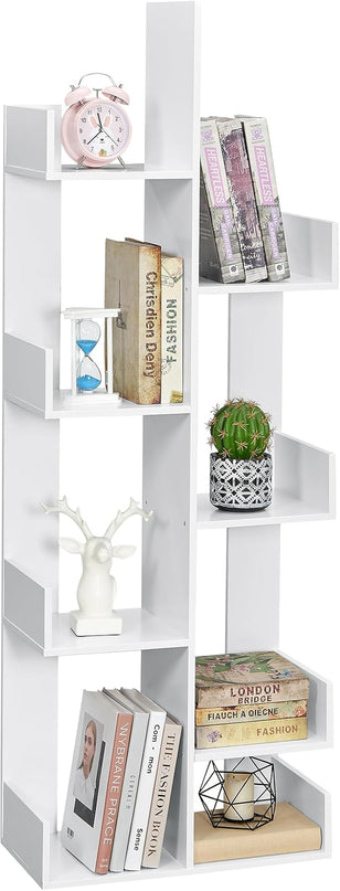 VECELO 8 Shelf Storage Tree Bookshelf,Wooden Book Display Shelves for CDs/Movies/Books, FreeStanding Geometric Tree-Shaped Bookcase Storgae Organizers for Home Office, Living Room,Bedroom,White - LeafyLoom