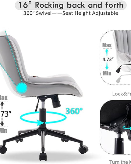 YOUNIKE Armless Office Chair with Wheels Swivel Rolling Computer Chair, Upholstered Leather Desk Chair, Modern Adjustable Rolling Task Chair, Grey - LeafyLoom