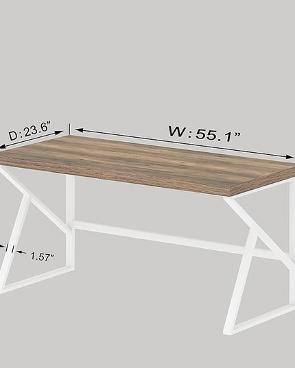 HSH Farmhouse Desk, Modern Home Office Desk, Student Desk for Bedroom Computer Table, Rustic Wood and Metal PC Laptop Computer Desk, Simple Writing Study Gaming Desk Executive Workstation, 55 Inch - LeafyLoom