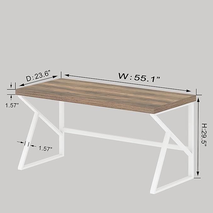 HSH Farmhouse Desk, Modern Home Office Desk, Student Desk for Bedroom Computer Table, Rustic Wood and Metal PC Laptop Computer Desk, Simple Writing Study Gaming Desk Executive Workstation, 55 Inch - LeafyLoom