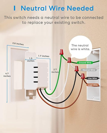 meross Smart Dimmer Switch Single Pole Supports Apple HomeKit, Alexa Google Assistant & SmartThings, 2.4GHz WiFi Light Switch for Dimmable LED, Neutral Wire Required, Remote Control Schedule, 1 Pack meross