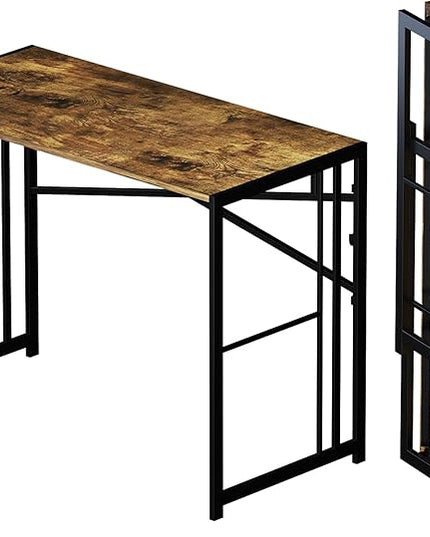 40 inch Folding Computer Desk, Writing Gaming Computer Camping Desk, No Assembly Required Home Office Table, Rustic Brown - LeafyLoom