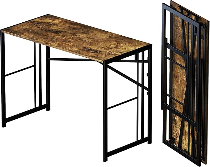 40 inch Folding Computer Desk, Writing Gaming Computer Camping Desk, No Assembly Required Home Office Table, Rustic Brown - LeafyLoom