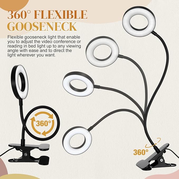 4 Pcs Desk Lamp Clip on Light 48 LEDs USB Clip Ring Light with 3 Color Modes and 10 Brightness Dimmable, Eye Protection Desk Light, 360° Flexible Gooseneck for Desk Headboard Reading - LeafyLoom
