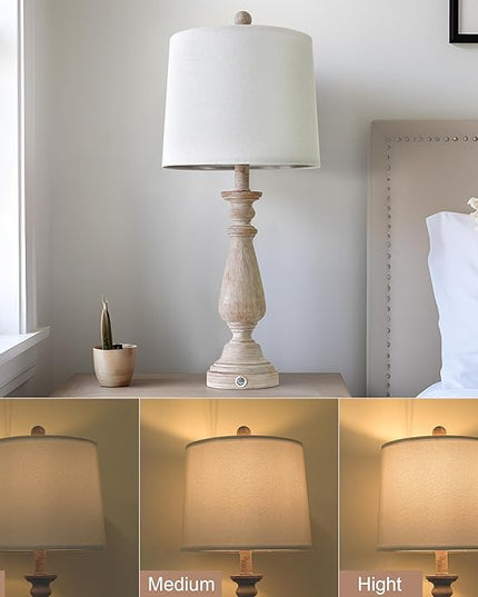 PORTRES 25.75" 3 - Way Dimmable Touch Lamps Set of 2 for Bedroom Rustic Bedside Lamp with USB A+C Charging Ports for Living room Kids Room Study Room (2 Bulbs Included) - LeafyLoom