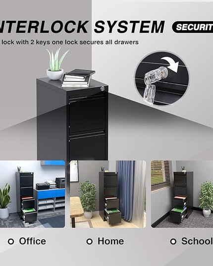 4 Drawer File Cabinet, Vertical Filing Cabinets with Lock, Metal File Cabinets for Home Office A4 Letter/Legal Size, Assembly Required - LeafyLoom
