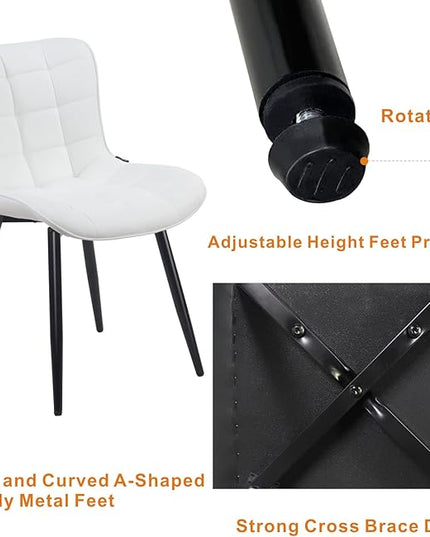 YOUTASTE White Dining Chairs Set of 2 PU Leather Upholstered Modern Armless Dining Room Chair with Back Metal Legs Kitchen Dinner Accent Guest Chairs for Vanity Reception Waiting Room - LeafyLoom