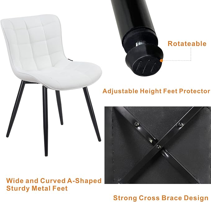 YOUTASTE White Dining Chairs Set of 2 PU Leather Upholstered Modern Armless Dining Room Chair with Back Metal Legs Kitchen Dinner Accent Guest Chairs for Vanity Reception Waiting Room - LeafyLoom