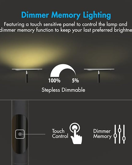 Tenergy Modern Torchiere Floor Lamp, 3000L LED, 30W, Remote Control, Touch Dimmer, 90° Adjustable, Warm White - LeafyLoom