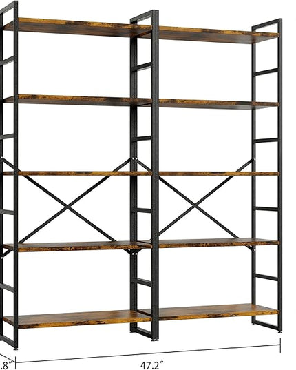 Shintenchi 2 Pieces 5 Tiers Bookshelf, Classically Tall Bookcase Shelf, Industrial Book Rack, Modern Book Holder in Bedroom/Living Room/Home/Office, Storage Rack Shelves for Books/movies-Rustic Brown - LeafyLoom