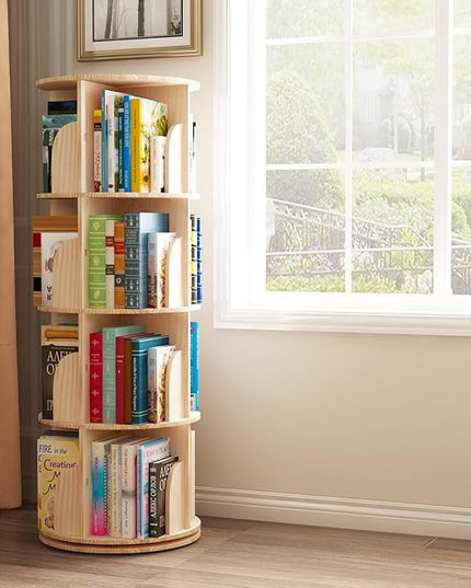 3 Tier 360° Rotating Stackable Shelves Bookshelf Organizer 360 Display Rotating Bookshelf Wood Book Shelf Organizer for Bedroom, Living Room, Study Room - Intexca - LeafyLoom