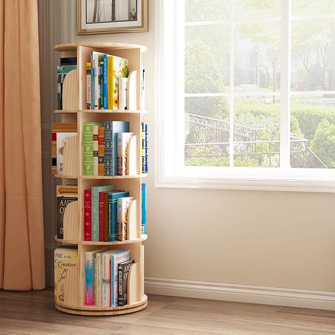 3 Tier 360° Rotating Stackable Shelves Bookshelf Organizer 360 Display Rotating Bookshelf Wood Book Shelf Organizer for Bedroom, Living Room, Study Room - Intexca - LeafyLoom