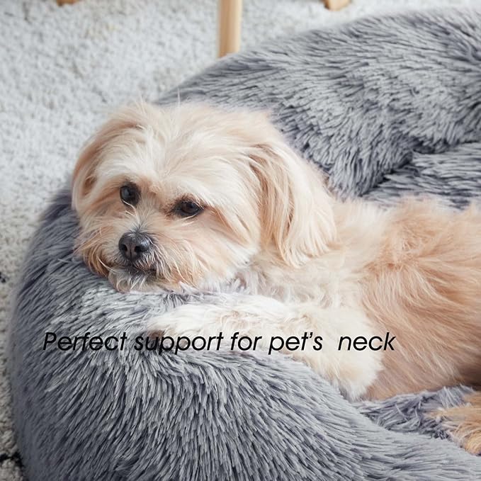 WESTERN HOME WH Calming Dog & Cat Bed, Anti-Anxiety Donut Cuddler Warming Cozy Soft Round Bed, Fluffy Faux Fur Plush Cushion Bed for Small Medium Dogs and Cats (20"/24"/27"/30") WESTERNHOME