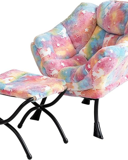Welnow Toddler Kids Lazy Chair with Ottoman, Glow in The Dark Accent Comfy Lounge Children Armchair Couch with Removable Cover, Detachable Reading Chair with Footrest for Boy or Girl - LeafyLoom
